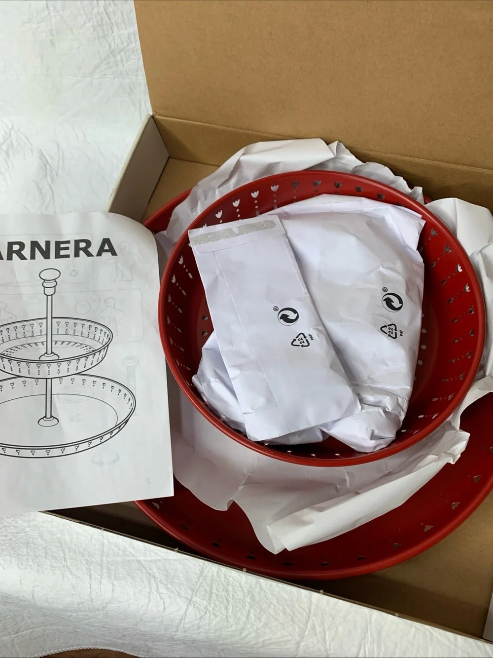 IKEA GARNERA Steel Serving Stand 2 Tiers Red Spring Tulips Design 11.5 & 13